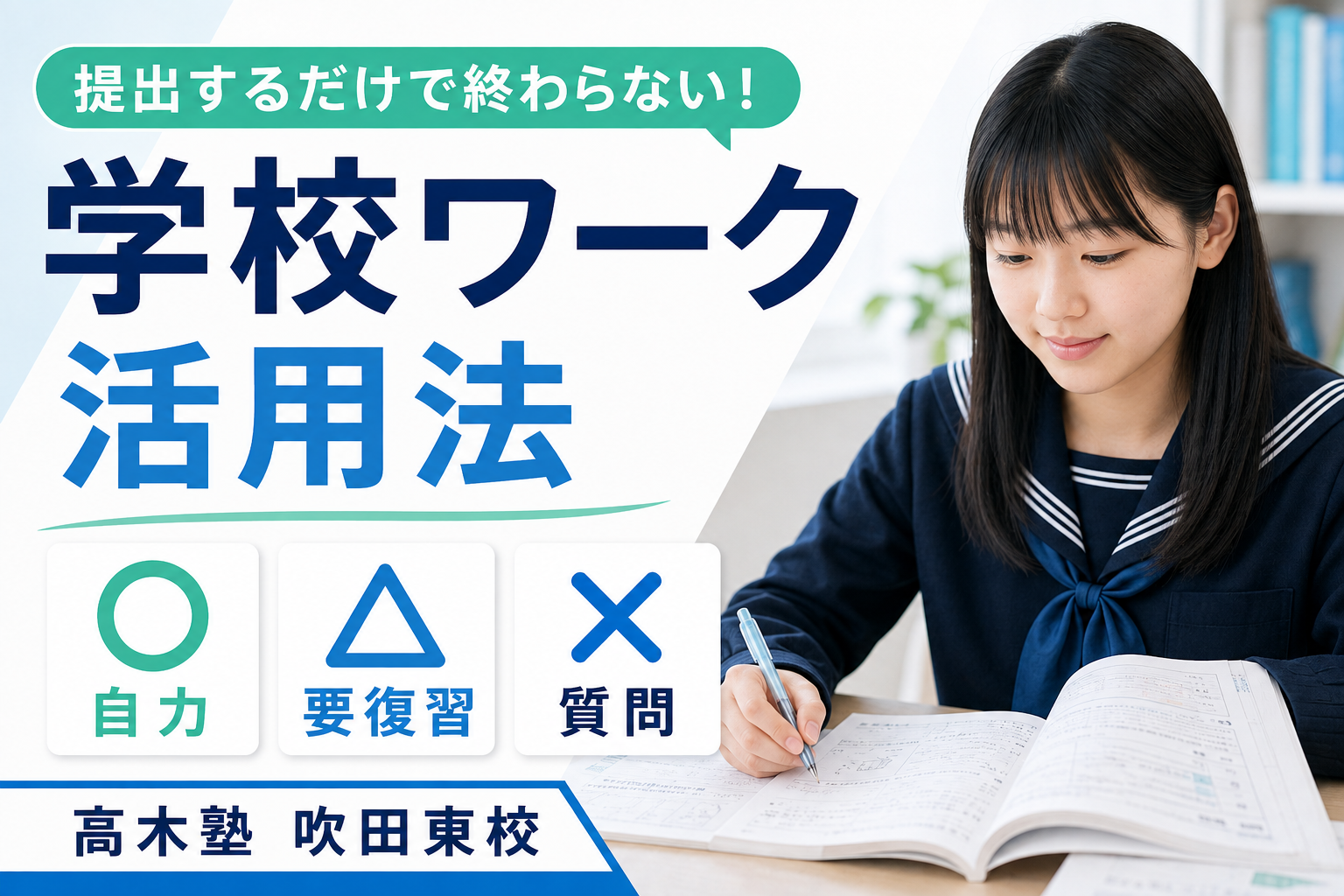 学校ワークを定期テスト勉強につなげる方法を紹介する高木塾 吹田東校の記事