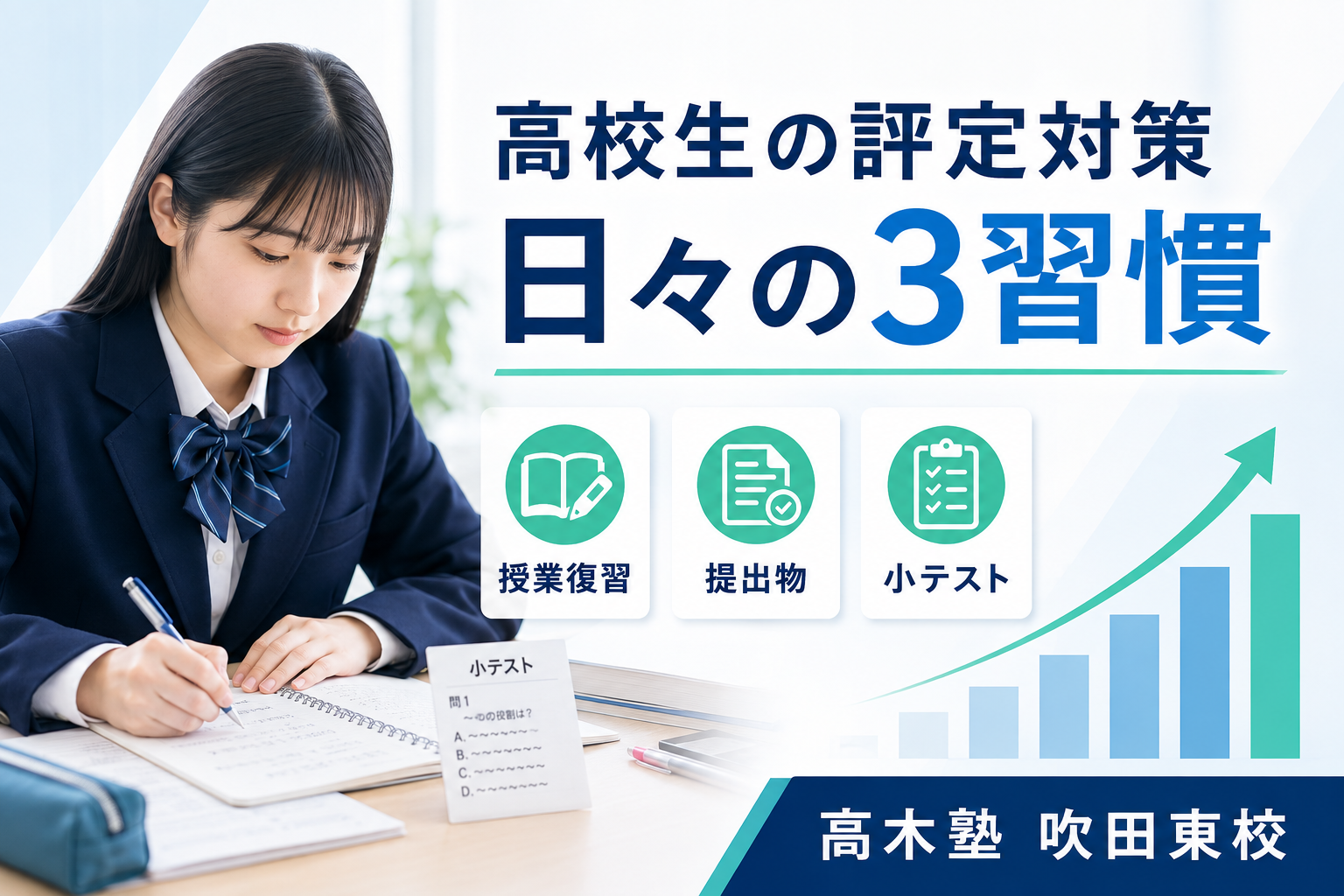 高校生の評定対策に必要な3つの習慣を紹介する高木塾 吹田東校の記事