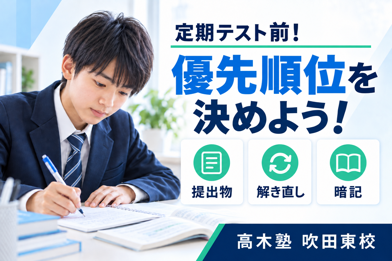 定期テスト前の勉強の優先順位を解説する高木塾 吹田東校のサムネイル
