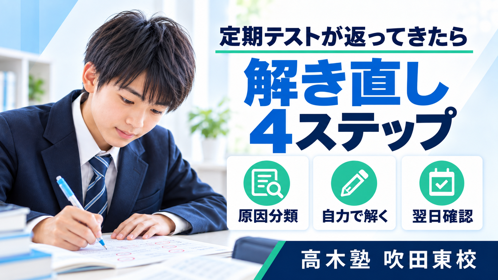 定期テスト返却後の解き直し4ステップ｜高木塾 吹田東校